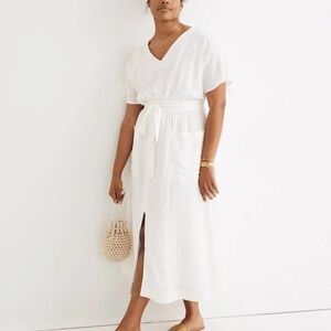 Madewell Linen Blend Dolman Sleeve Tie Waist Midi 10 White